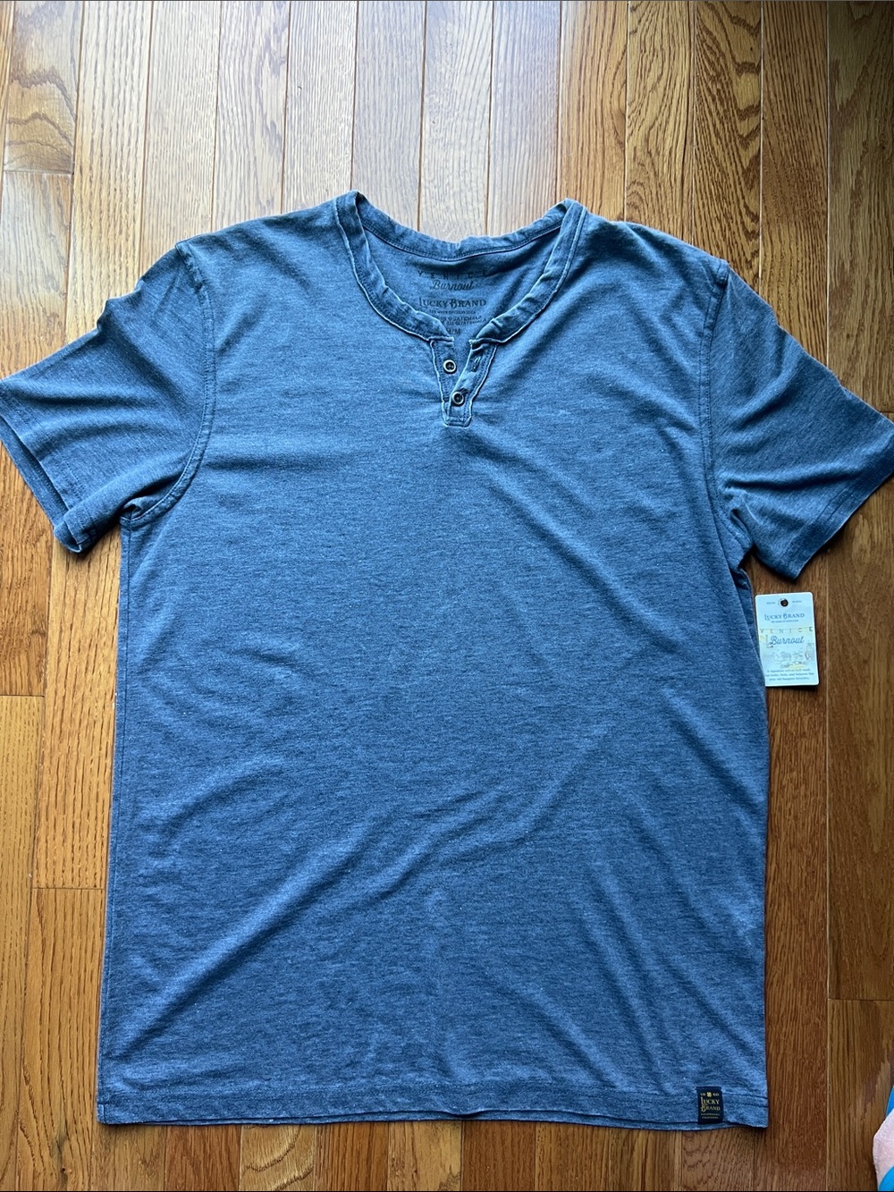 Lucky Brand Blue Short-Sleeve Henley Tee